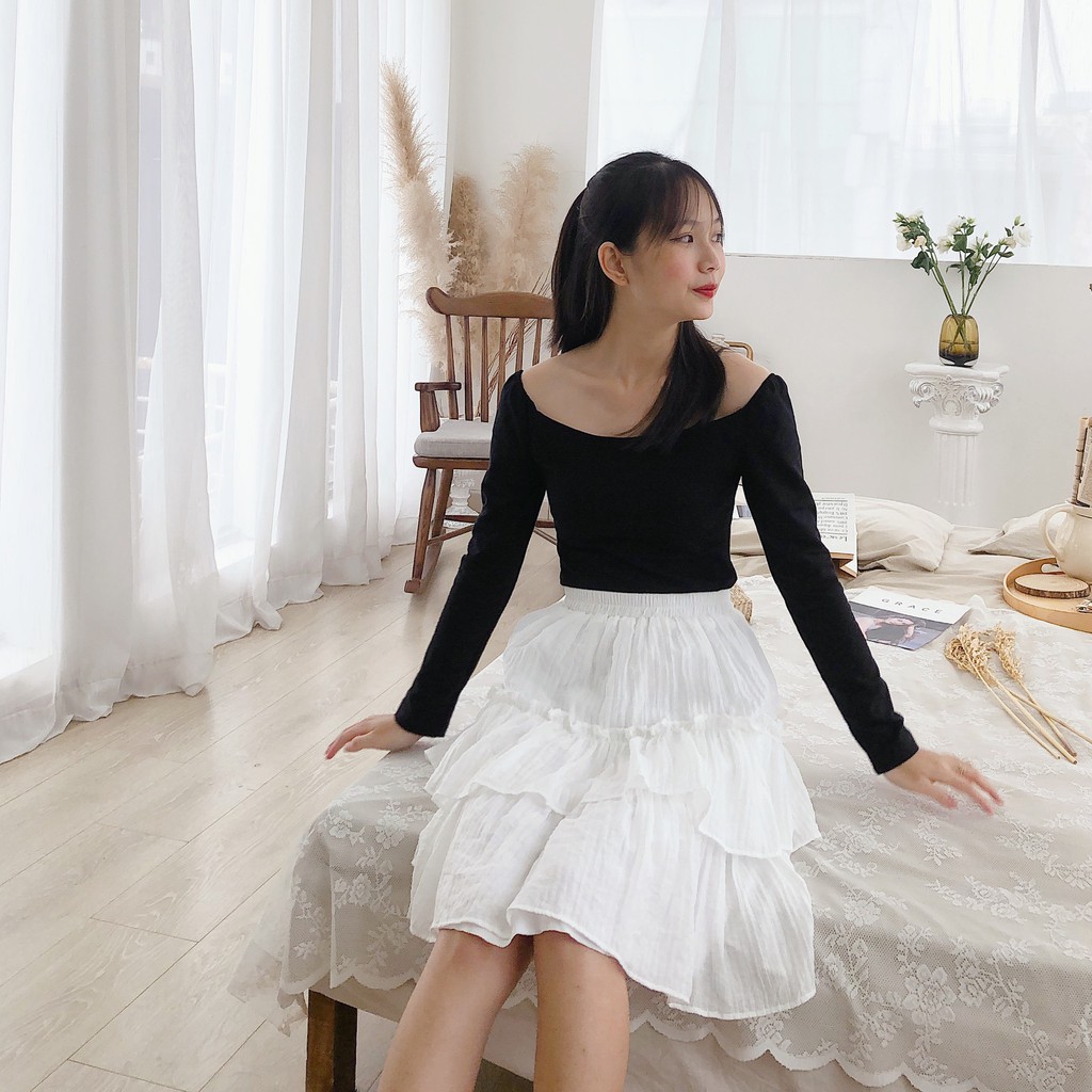 Chân Váy Nhún Bèo Hai Tầng Xinh Xắn