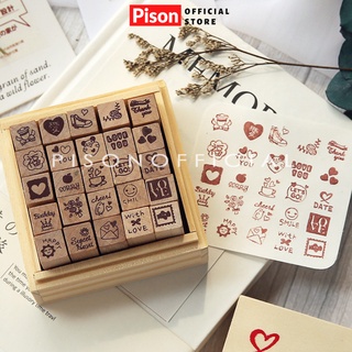 Con dấu gỗ cỡ 1*1cm Pison, mộc gỗ dùng trang trí -  giao theo phân loại hàng