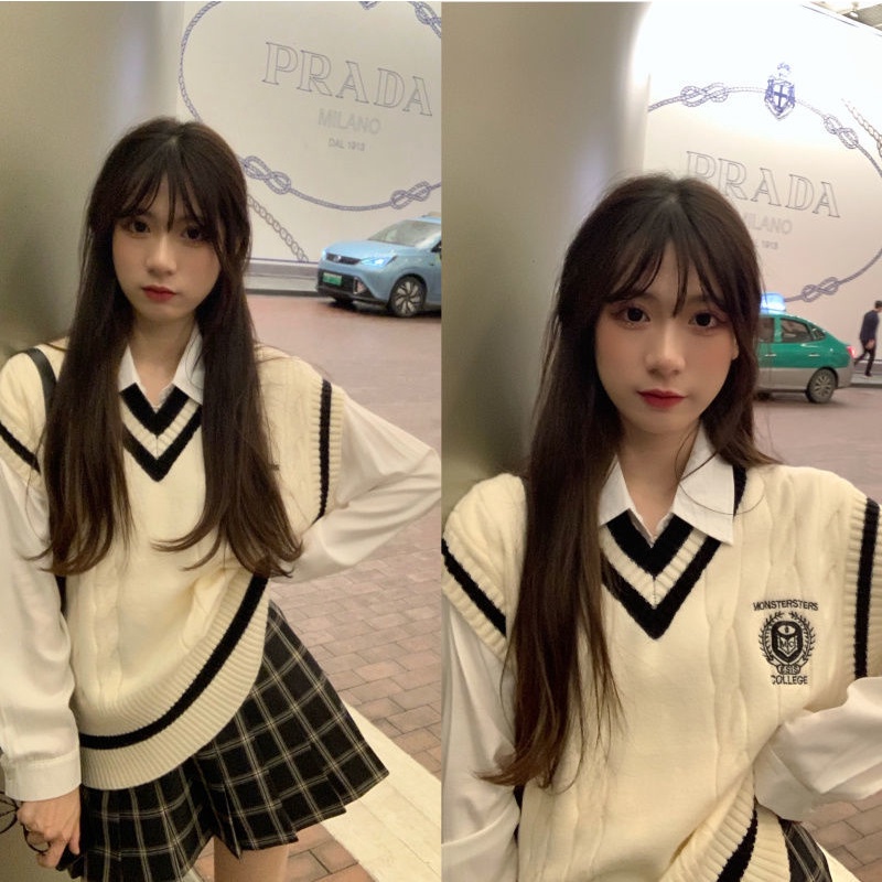 Áo dệt kim không tay cổ chữ V màu trơn phong cách Hàn Quốc thời trang | BigBuy360 - bigbuy360.vn