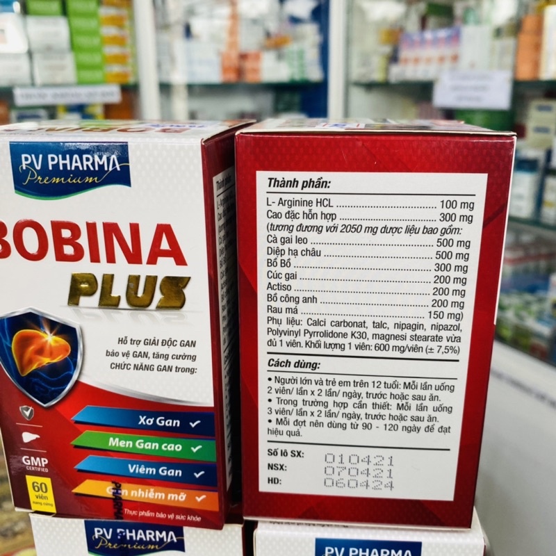 ✅ [Chính Hãng] Bobina Plus (hộp 60 viên)-L -Arginine Diệp hạ châu -Bồ bồ -Actiso  - tăng cường chức năng gan -Phúc Vinh