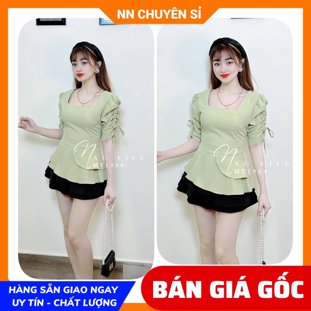 Áo kiểu công sở nữ đơn giản chất vải mềm mịn mát phối tầng tay rút dây dễ thương MT1984