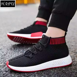 Giày sneaker nam cổ chun hot nhất năm HAPU (đen đế đỏ)