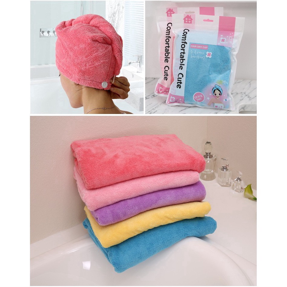 Khăn trùm đầu sấy khô tóc bằng sợi nhỏ thấm hút nước nhanh tiện dụng chất lượng cao