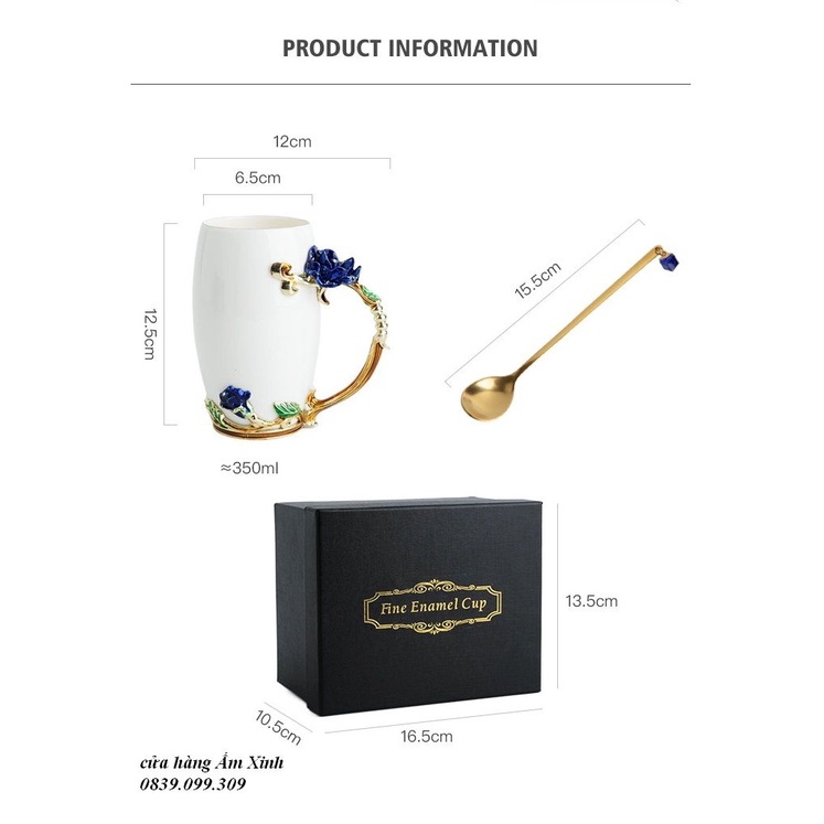 Cốc sứ cao cấp bọc hoa nổi 3D kèm hộp quà cao cấp 350 ML