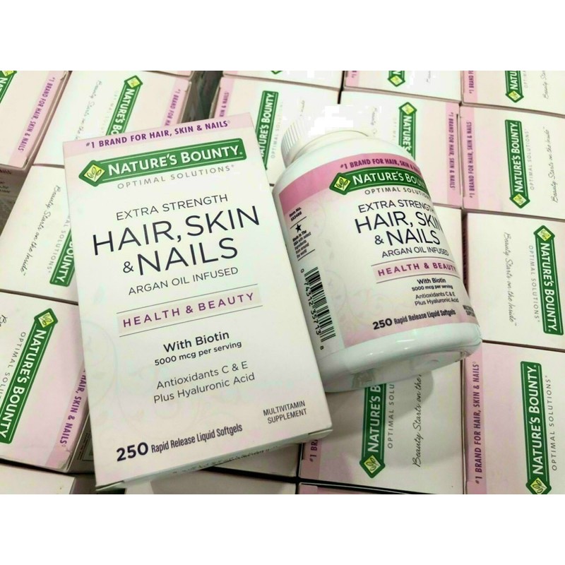 Đẹp da móng tóc Extra Strength Hair skin nail Nature's Bounty 250v (Date 3/2022) | Thế Giới Skin Care