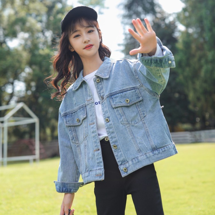 Áo khoác jean bé gái 10 tuổi ☑️ Áo Khoác bò Dài Tay Hàn Quốc☑️  áo bé gái size đại 25kg, 30kg, 35kg, 40kg, 45kg