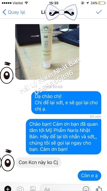 Kem chống nắng làm trắng da Naris UV Beauty Sun Screen White Facial Protector SPF31 PA++