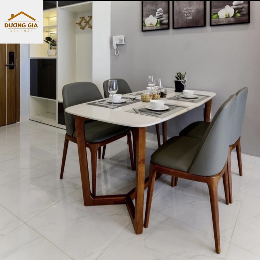 Bộ bàn ăn gia đình mặt đá sang trọng