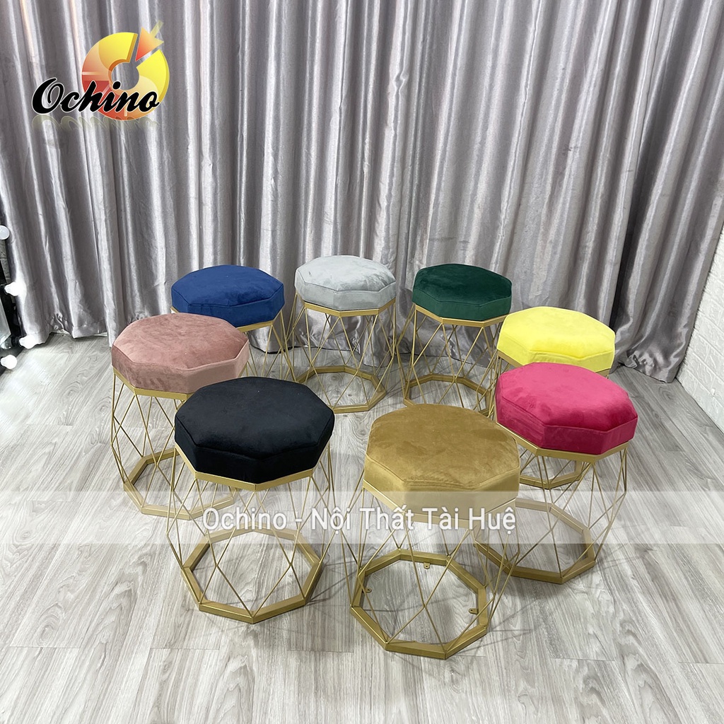 Đôn Tròn Trang Điểm Chân Vàng Mẫu Kim Cương Sang Chảnh ( Đủ Màu Chọn)