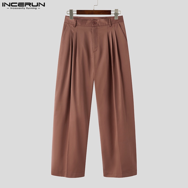 Quần dài INCERUN ống rộng màu sắc đơn giản dành cho nam