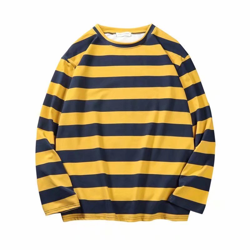 Áo thun tay dài dáng rộng họa tiết kẻ sọc size M-2XL thời trang đơn giản dành cho nam