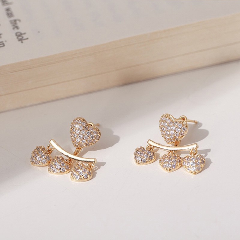 Bông Tai Mạ Bạc 925 Hình Trái Tim Đính Đá Phối Tua Rua Phong Cách Hàn Quốc Cho Nữ