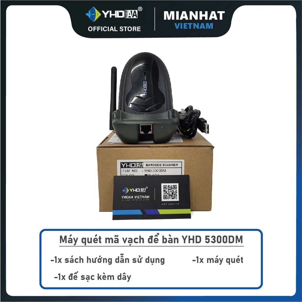 Máy quét mã vạch không dây YHD 5300DM kèm đế sạc, đọc mã vạch Barcode 1D Qrcode 2D dùng trong Cửa hàng, Siêu thị