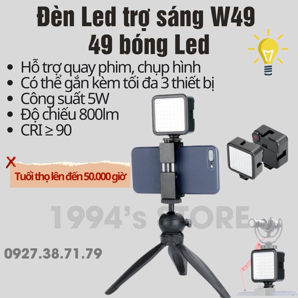 [CÓ SẴN] Đèn Led trợ sáng quay phim chụp ảnh W49 cho Điện thoại, Máy ảnh, Action Cam, GoPro, DJI Pocket, DJI Action ....