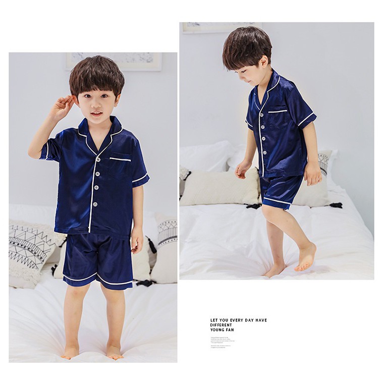 Đồ Ngủ Pijama Lụa Trẻ Em MinChu Cho Bé Trai Bé Gái Mặc Ở Nhà Từ 12 - 34kg - Quần Áo Ngủ Mùa Hè Cho Bé