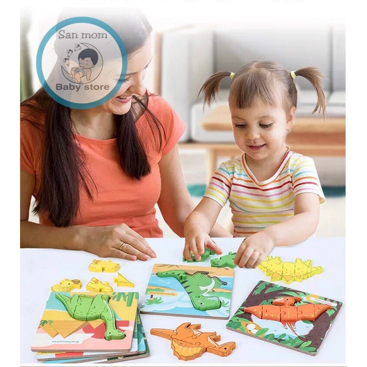 Đồ Chơi Trẻ Em, Đồ Chơi Gỗ Xếp Hình Khủng Long 3D Cho Bé Từ 1 Tuổi Trở Lên, Nhiều Màu Sắc, Giúp Bé Phát Triển Tư Duy