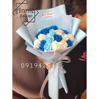 Hoa hồng sáp - hoa sáp 30 bông phối màu xanh