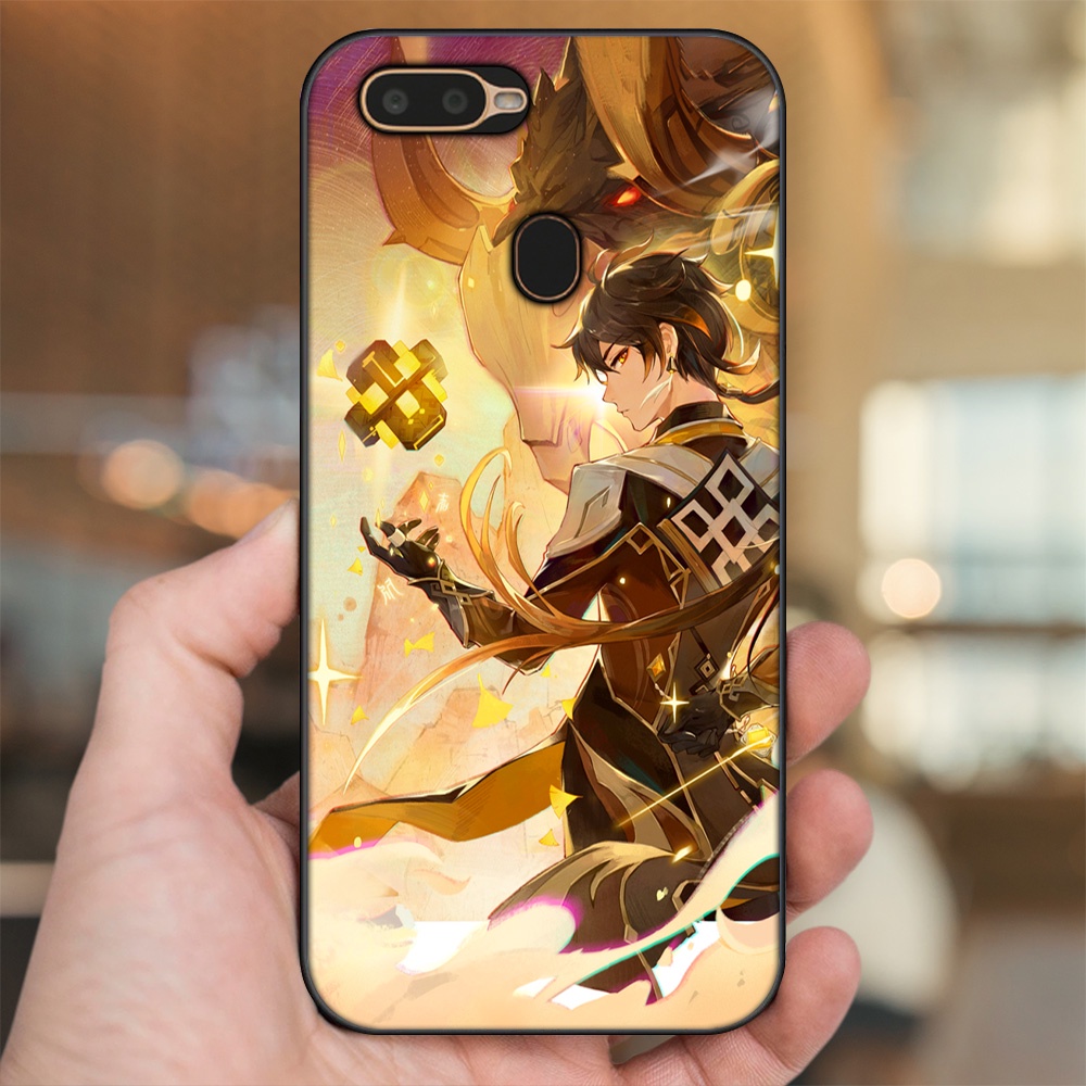 Ốp lưng Oppo A5S, A7, A12, F9 viền đen in hình Zhongli Genshin Impact