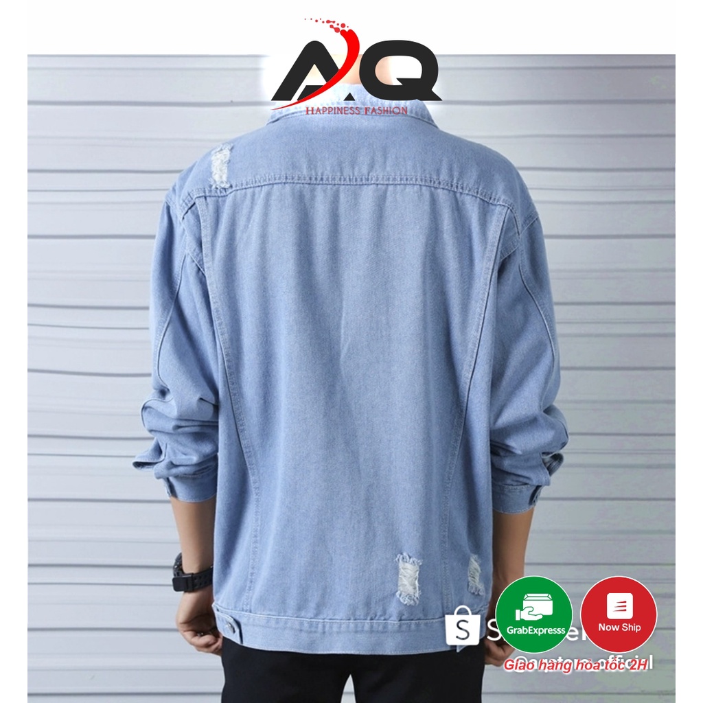 Áo Khoác Jean Áo Jean💖Khoác Bò kiểu Rách Vai Nam Nữ đen xanh Form Rộng Unisex- GUTADI