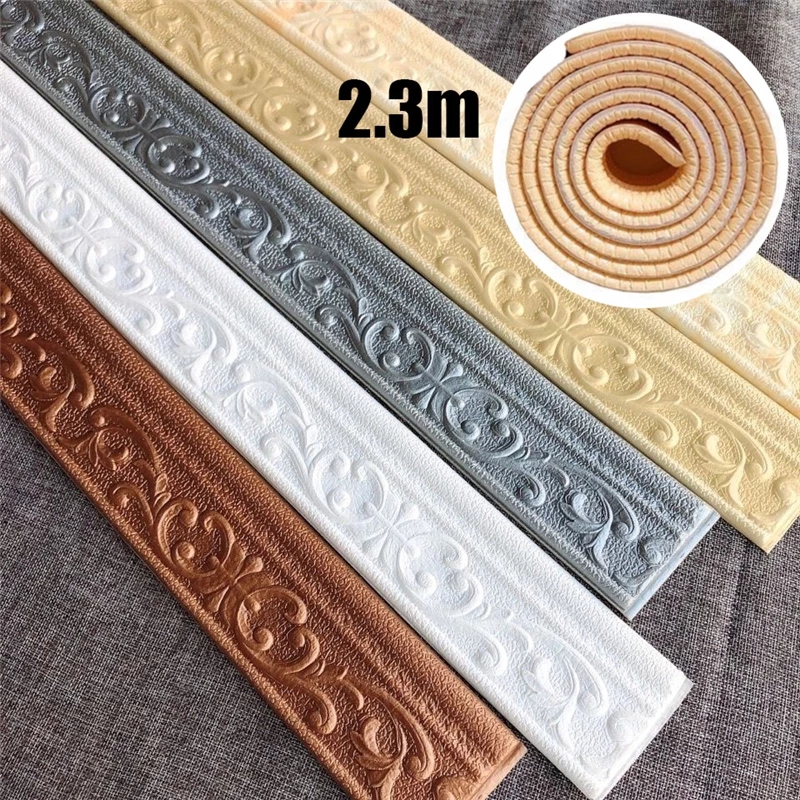 NEW Pattern 3D Foam Sticker Wall Trim Line Edge Band /Dust-proof Waterproof Self Adhesive Crashproof Skirting Board/DIY Smooth Strip Wallpaper Border Home Decor