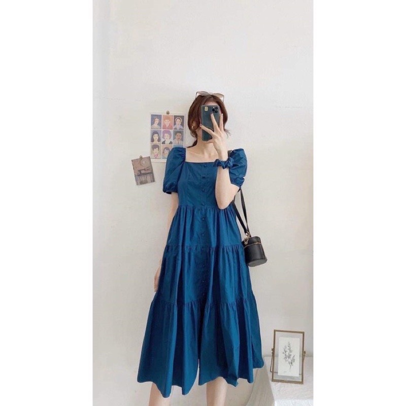 Đầm bầu váy bầu cổ vuông MAMADRESS thiết kế sành điệu mặc được hai kiểu cho mẹ bầu đi dạo đi tiệc đi làm xinh đẹp