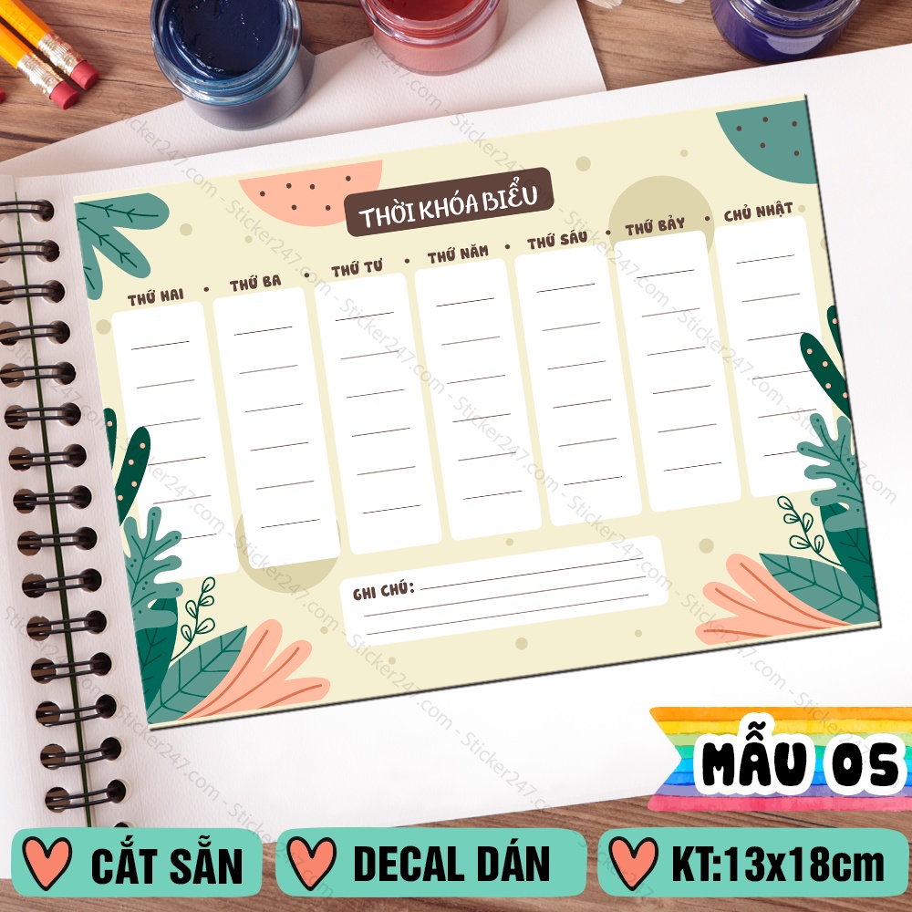 Decal dán Thời Khóa Biểu Timetable 🌈𝑭𝒓𝒆𝒆𝒔𝒉𝒊𝒑 Sticker Dễ Thương Tiện Lợi Ghi Chú Thời Gian Biểu