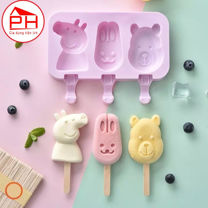 Khuôn kem silicon hình Cute  + Tặng kem 50 que gỗ  - Gia dụng Phước Hòa
