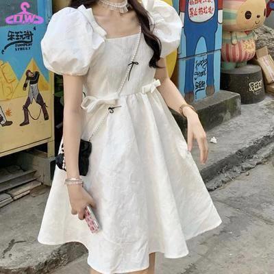 Váy babydoll đầm babydoll Đầm Cổ Vuông Eo Cao Đính Nơ Phong Cách Hàn Quốc Ngọt Ngào Thời Trang Mùa Hè Dành Cho Nữ