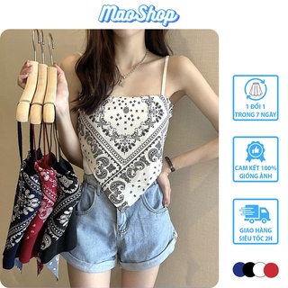 Áo 2 dây kiểu áo yếm hottren hè 2021, Áo yếm hai dây lụa thổ cẩm dáng croptop ulzzang Hàn Quốc - Maoshop