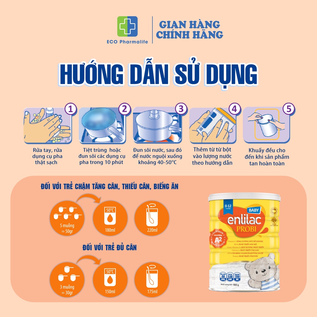 Sữa Enlilac Probi  A2 - 400g, Tăng cân và chiều cao cho bé, cải thiện hấp thu, biếng ăn