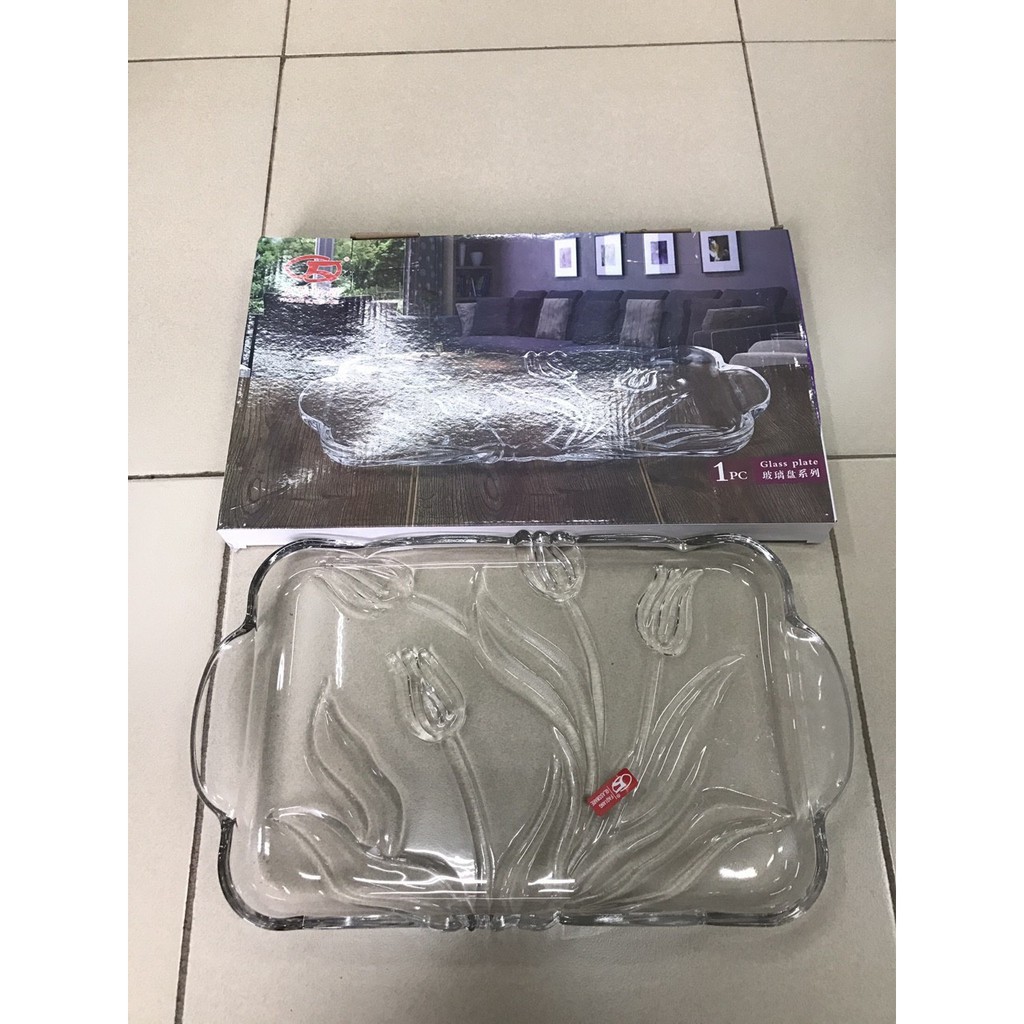 Khay thủy tinh chữ nhật đựng cốc chén