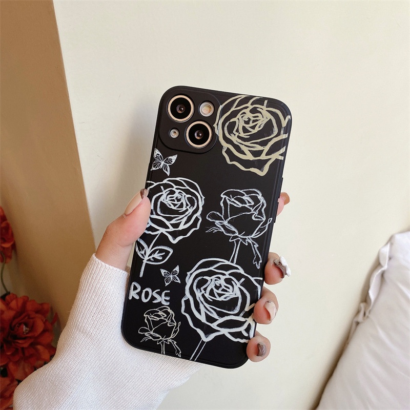 Ốp lưng Iphone 13 hình hoa hồng trắng ốp vuông BVC 13 Pro Max 11 12 7 8 SE 2020 XR XS max plus