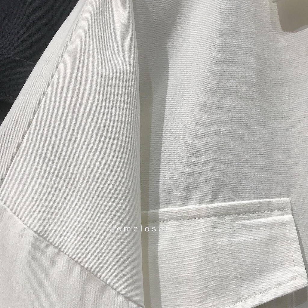 Áo Sơ Mi Kaki Nữ Sơ Mi Tay Dài Form Rộng Basic Phối Túi Nắp YIYI Phong Cách Ulzzang Màu Đen Trắng Xám Xanh 1758