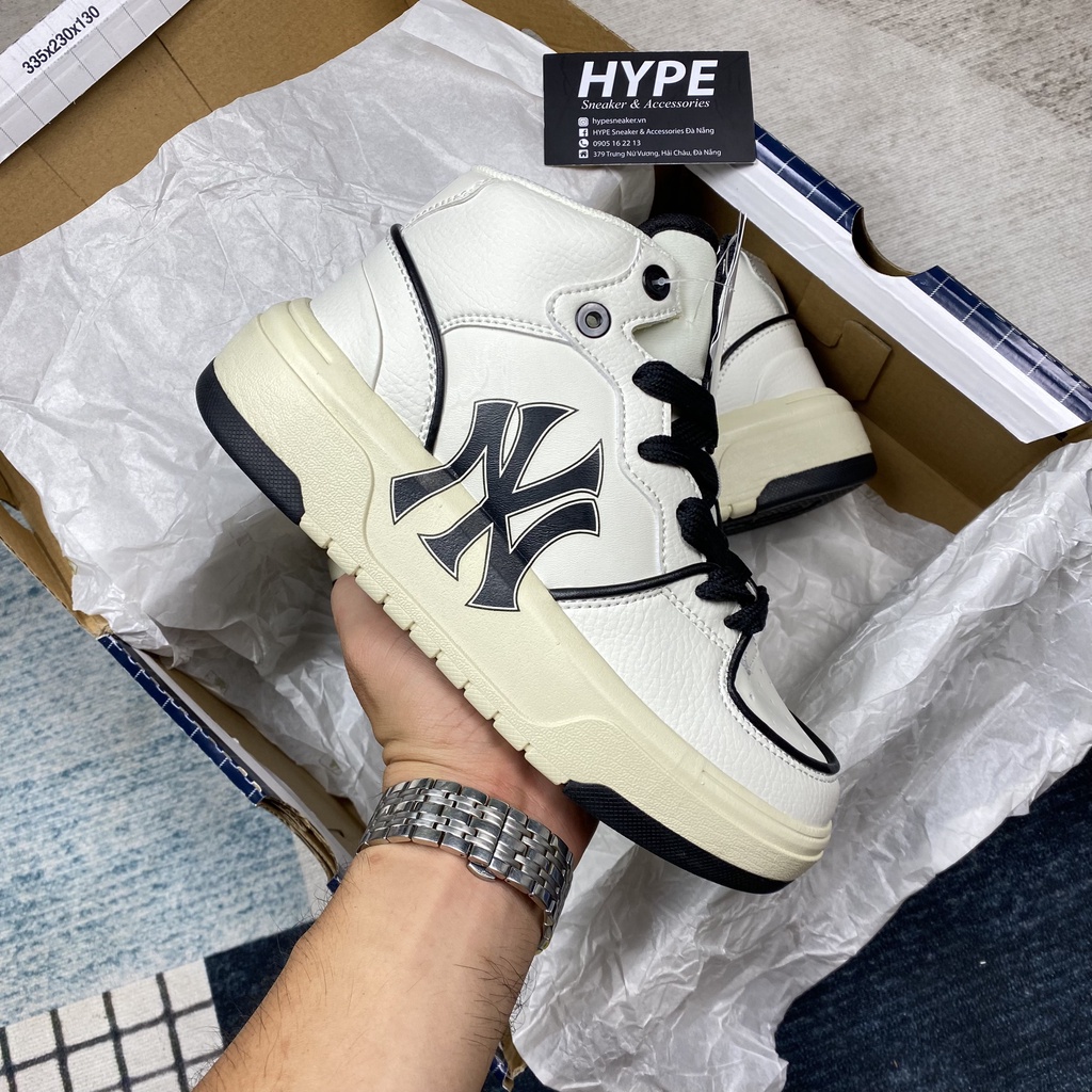 Giày sneaker MLB Chunky Liner High New York Yankees White Black (Trắng Đen) - Hype Sneaker | Bản 1:1