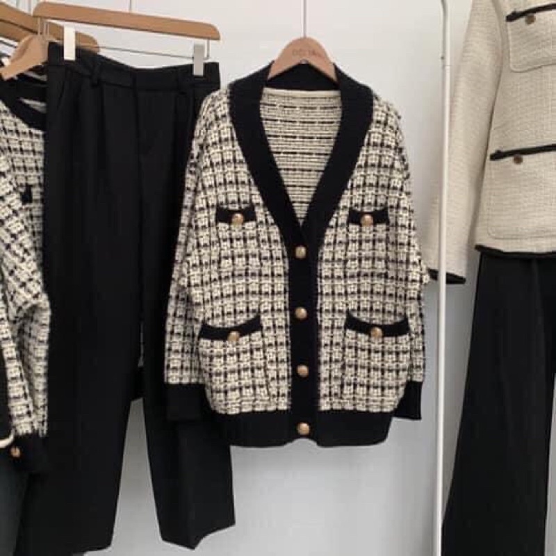 Áo khoác len kẻ nữ- áo cardigan Zara xuất dư dáng dài chùm hông, chất len dày dặn nặng tay