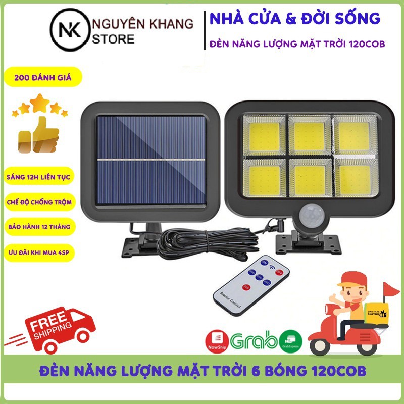 Đèn Led Năng Lượng Mặt Trời Solar Street Lamp 6 Bóng Led To Cảm Biến Chuyển Động, Remote điều khiển, led 100 COB