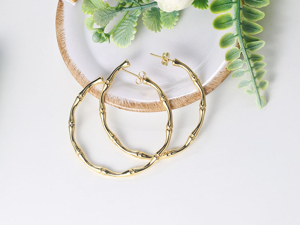 Vòng khuyên tai cho phụ nữ Vòng tròn thẩm mỹ cường tráng Khớp nối bằng tre Khuyên tai Bông tai vàng hồng Hàn Quốc bán buôn đồ trang sức E249