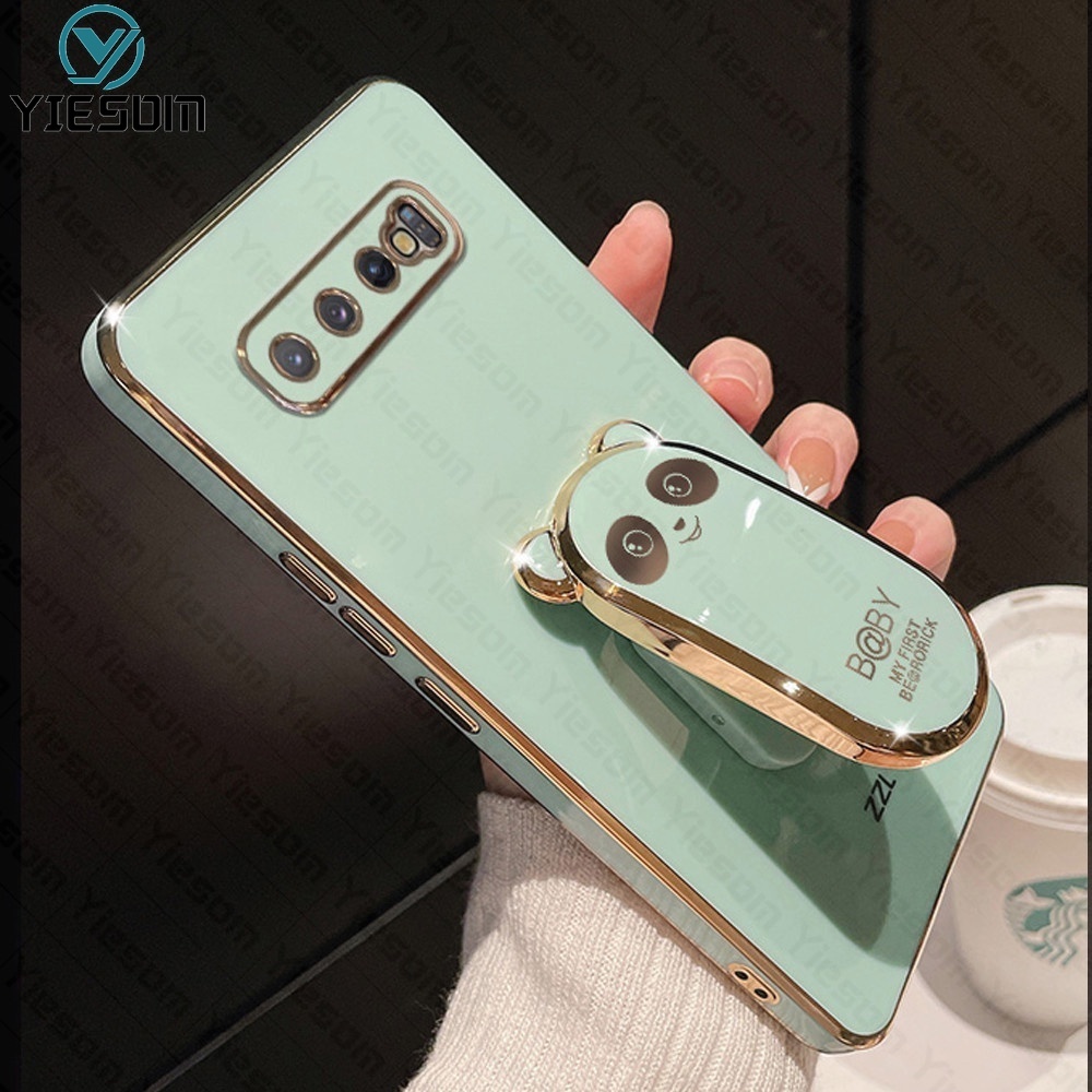 Ốp Điện Thoại Silicon Dẻo Họa Tiết Hoạt Hình Chú Gấu Kèm Giá Đỡ Cho Samsung Galaxy S10 S20 Plus S20 FE S20 Ultra