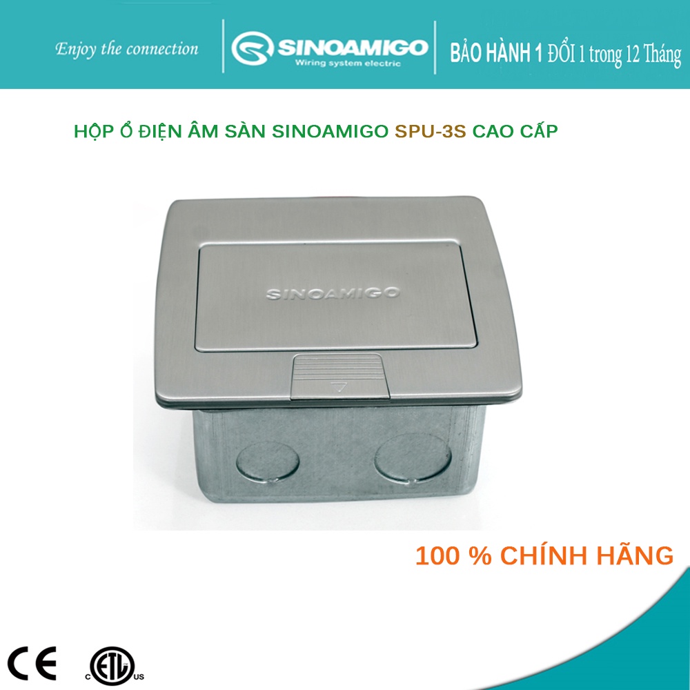 Ổ cắm điện âm sàn SINOAMIGO SPU-3S inox màu bạc