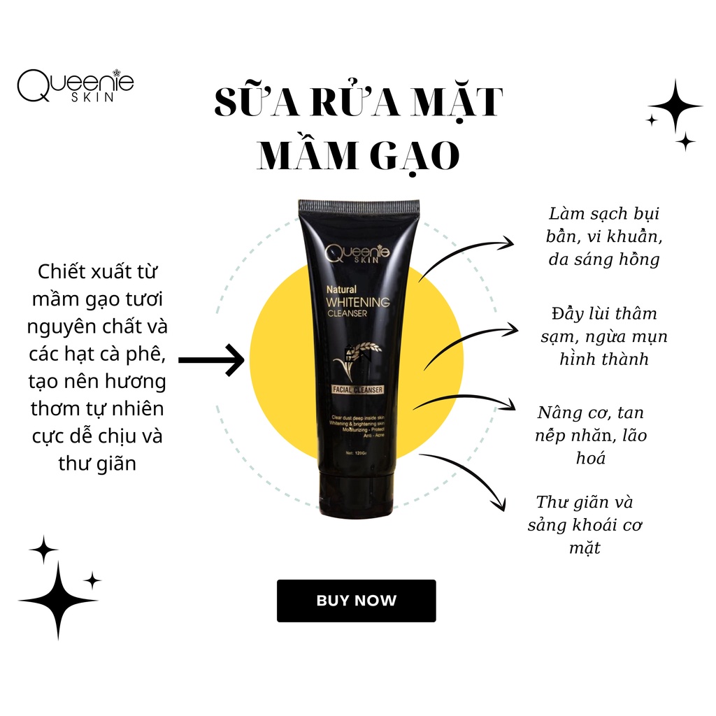 Sữa rửa mặt mầm gạo Queenie skin giúp giảm nhờn ngăn ngừa mụn sạch bụi bẩn có hạt massage không tạo bọt