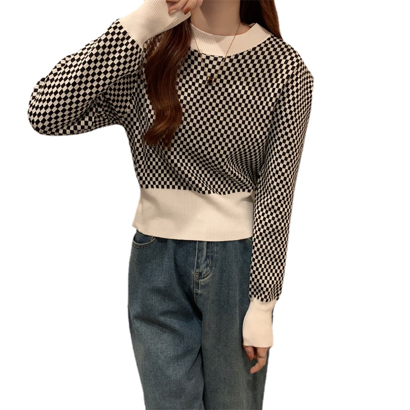 Áo Sweater Nữ Kẻ Sọc Ca Rô Cổ Điển Hợp Thời Trang Hàn Quốc Mới