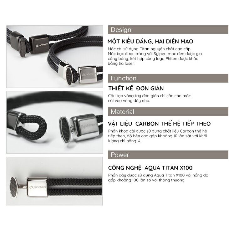 Vòng tay Phiten Rakuwa x100 carbon