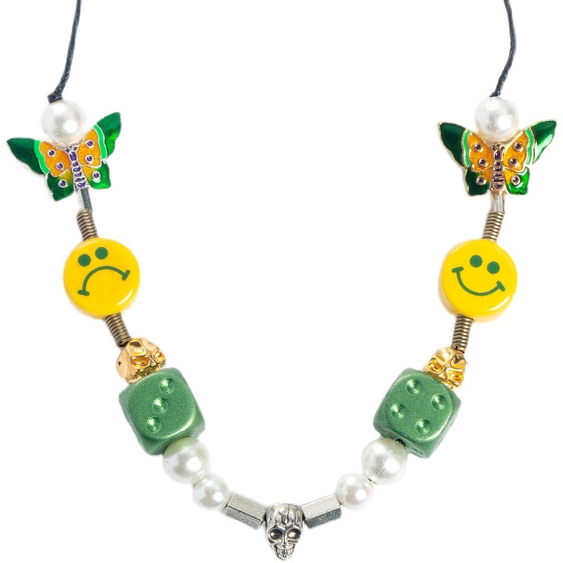 Vòng Cổ Mặt Hình Đầu Lâu/ Bướm Đính Ngọc Trai Màu Xanh Lá Phong Cách hip-hop Dễ Phối Đồ Thời Trang Cho Nam Và Nữ