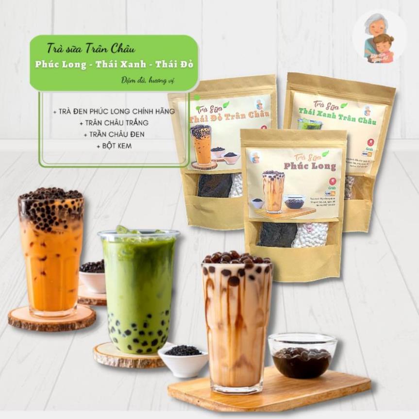 Set Nguyên Liệu Pha Trà Sữa Phúc Long, Thái Xanh, Thái Đỏ, Khoai môn, (12-15 Ly) - Hasu shop