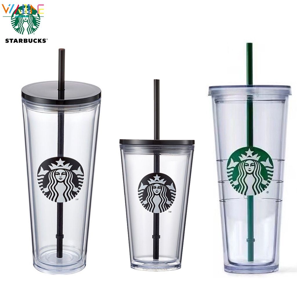 Cốc nước Starbucks 473ml/710ml trong suốt với ống hút đơn giản có thể tái sử dụng