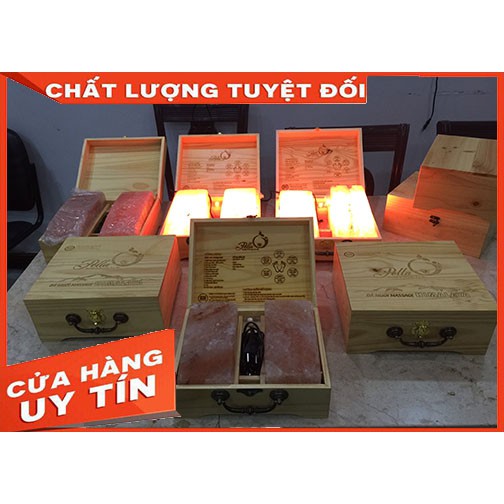 Hộp Đá Muối Himalaya Massage chân cao cấp ( 2 viên mặt cong - Khắc laser-Tặng 1 lọ tinh dầu 10ml)