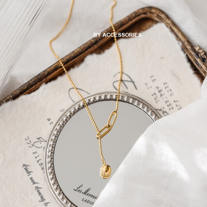 Dây chuyền titan chuỗi bi phối xích rỗng và mặt bi tròn không gỉ