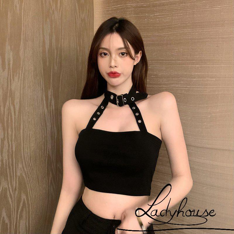 Ld-áo Crop Top Không Tay Hở Lưng Màu Trơn Thời Trang Mùa Hè Màu Trắng/Xám/Đen Cho Nữ