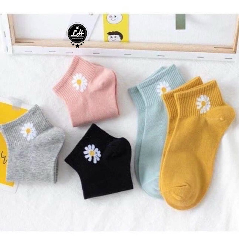 Tất vớ nữ cổ ngắn hoa cúc - tất cổ ngắn Hàn Quốc nhiều màu Lê Huy Fashion MS TAT01