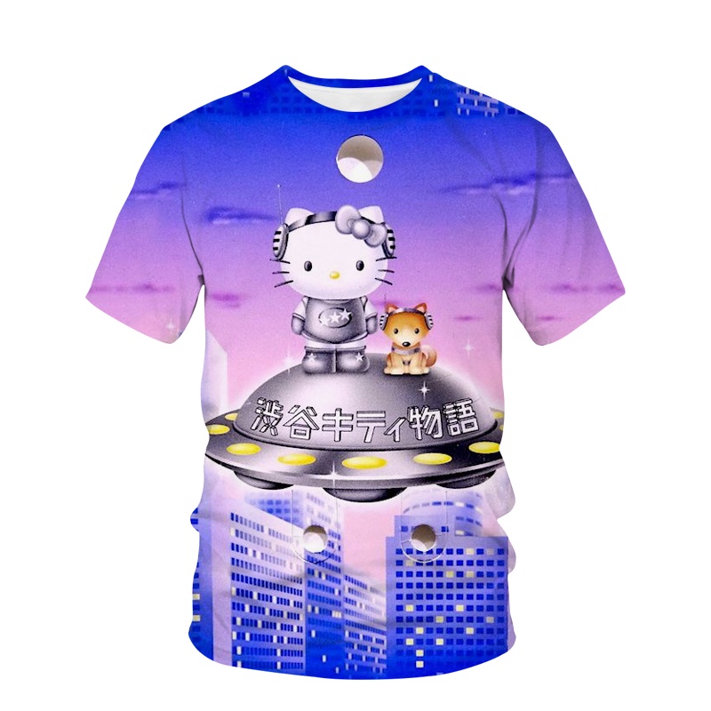 Áo Thun Tay Ngắn Cổ Tròn In Hình Hello Kitty 3D Thời Trang Mùa Hè 2021 Dành Cho Nữ